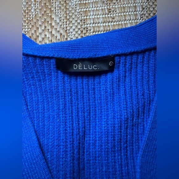 DELUC Bright Blue Button Cardigan Sweater,3/4 Sleeves,Women,Size L - Picture 7 of 9
